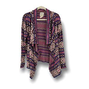 Billabong Southwestern Open Front Cardigan Size M Purple Pink Tones Tribal Aztec